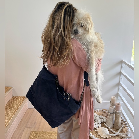 Anthropologie NET Pura Lopez Suede Leather Pewter Hardware Shoulder Handbag 🌈♥️ - Picture 2 of 15